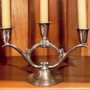 Vintage 3 Arm Silver Candelabra - Art Nouveau Style Candle Holder for Elegant Home Decor