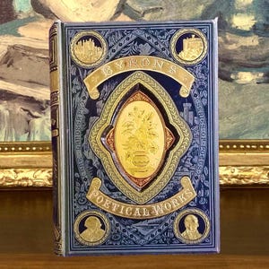 The Poetical Works of Lord Byron (1882) - Livre de poésie ancienne avec gravures sur acier illustrées et couverture dorée