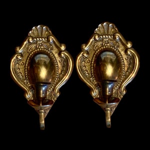 Pair of Vintage Candle Wall Sconces - Ornate Decorative Brass Candle Holders for Victorian Decor