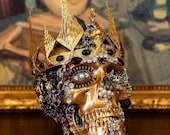 Bejeweled Gothic Skull Reliquary: Handcrafted Macabre Art Decor