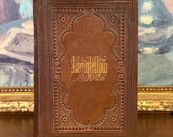 Poemas de Henry Wadsworth Longfellow (1868) – Libro antiguo ilustrado en cuero