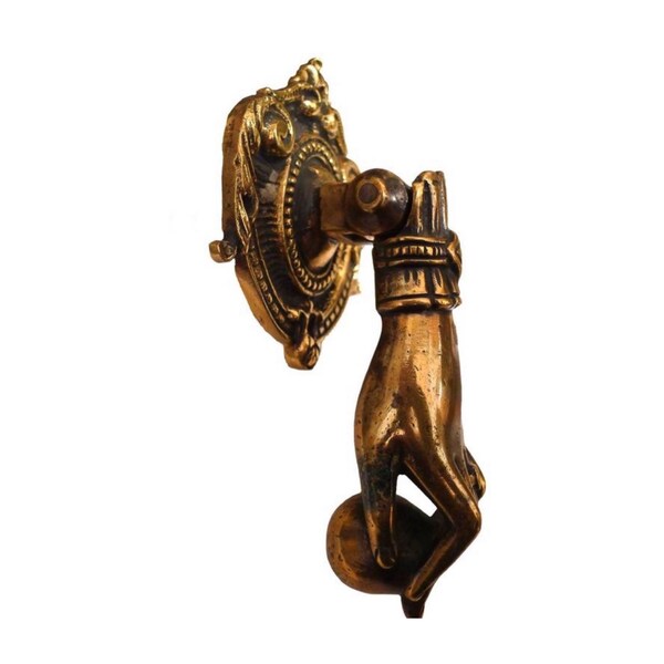 Gothic Victorian Antique Door Knocker - Brass Hand of Fatima - Vintage Home Decor