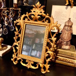Antique Brass Vanity Mirror – Tabletop Dressing Table Mirror – Victorian Style Tilt Mirror – Vintage Brass Makeup Mirror