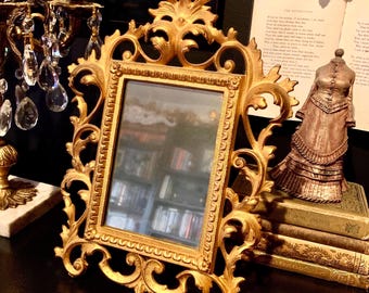 Antique Brass Vanity Mirror – Tabletop Dressing Table Mirror – Victorian Style Tilt Mirror – Vintage Brass Makeup Mirror