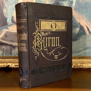 1887 Lord Byron - Dzieła poetyckie - Duża antyczna książka z poezją i ilustrowanymi rycinami