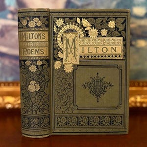 Antique 1880 Paradise Lost – John Milton Poetical Works – Ornate Victorian Decorative Cloth Binding, Classic Epic Poetry