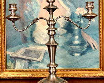 Vintage Silver Plate Candelabra – 3 Arm Candle Holder – 19 Inch Ornate Traditional Centerpiece
