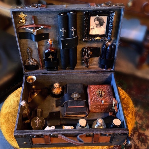 Vampire Hunting Kit - 19th Century Gothic Horror Replica Filled with Victorian Antiques for Vampire Killers - Perfect Oddities Home Decor