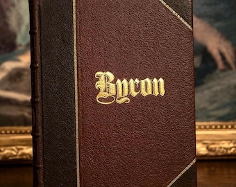 Lord Byron Poetical Works 1878 Large Illustrated Antique Leather Book Gilt Edges Engravings Victorian Poetry