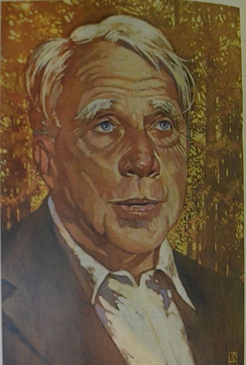 An illustration of a man with white hair and white shirt with a dark brown jacket. The background is a blurry, golden yellow color.