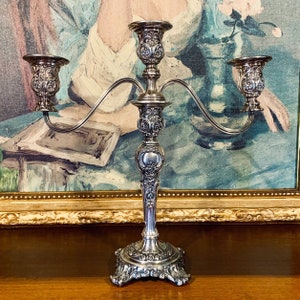 Ornate Antique Candelabra - (1915) Three Arm Silver Candlestick Holder for Elegant Home Decor