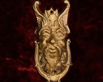 Vintage Gilded Cast Iron Door Knocker: Norse Mythology Gothic Decor