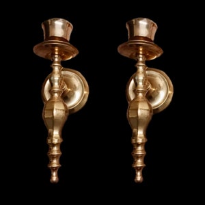 Elegant Pair of Vintage Brass Candle Wall Sconces - 10 Inch Gold Candlestick Holders