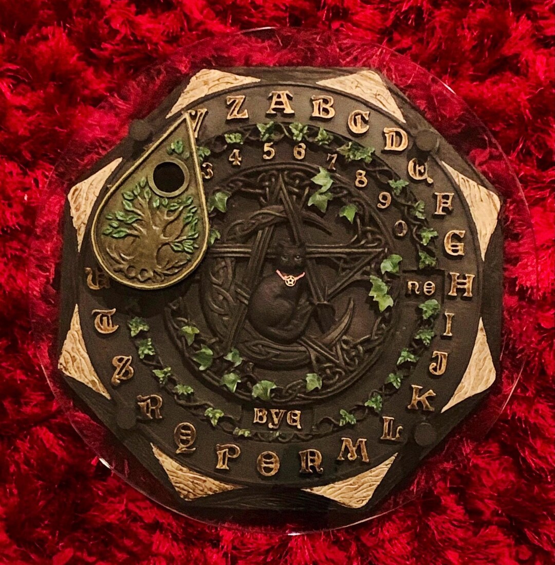 Handcrafted Ouija Board – Black Cat Pentagram, Tree of Life