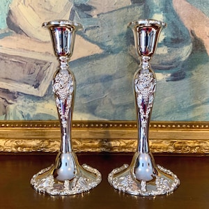 Exquisite Pair of Elegant Silver Candlestick Holders - Timeless Vintage Home Decor Accent Pieces
