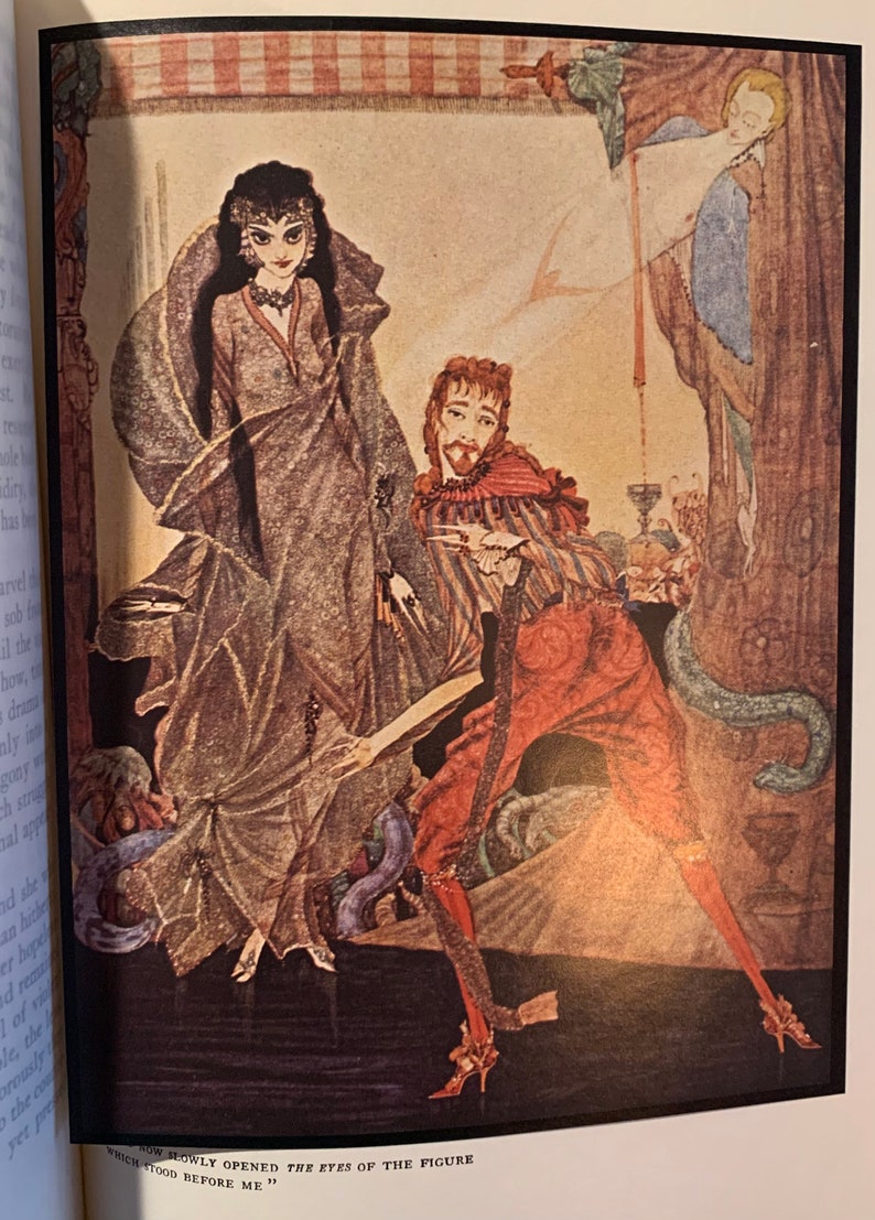 Vintage ornate leather-bound book cover, Edgar Allan Poe collectible illustrated edition with gilt design.