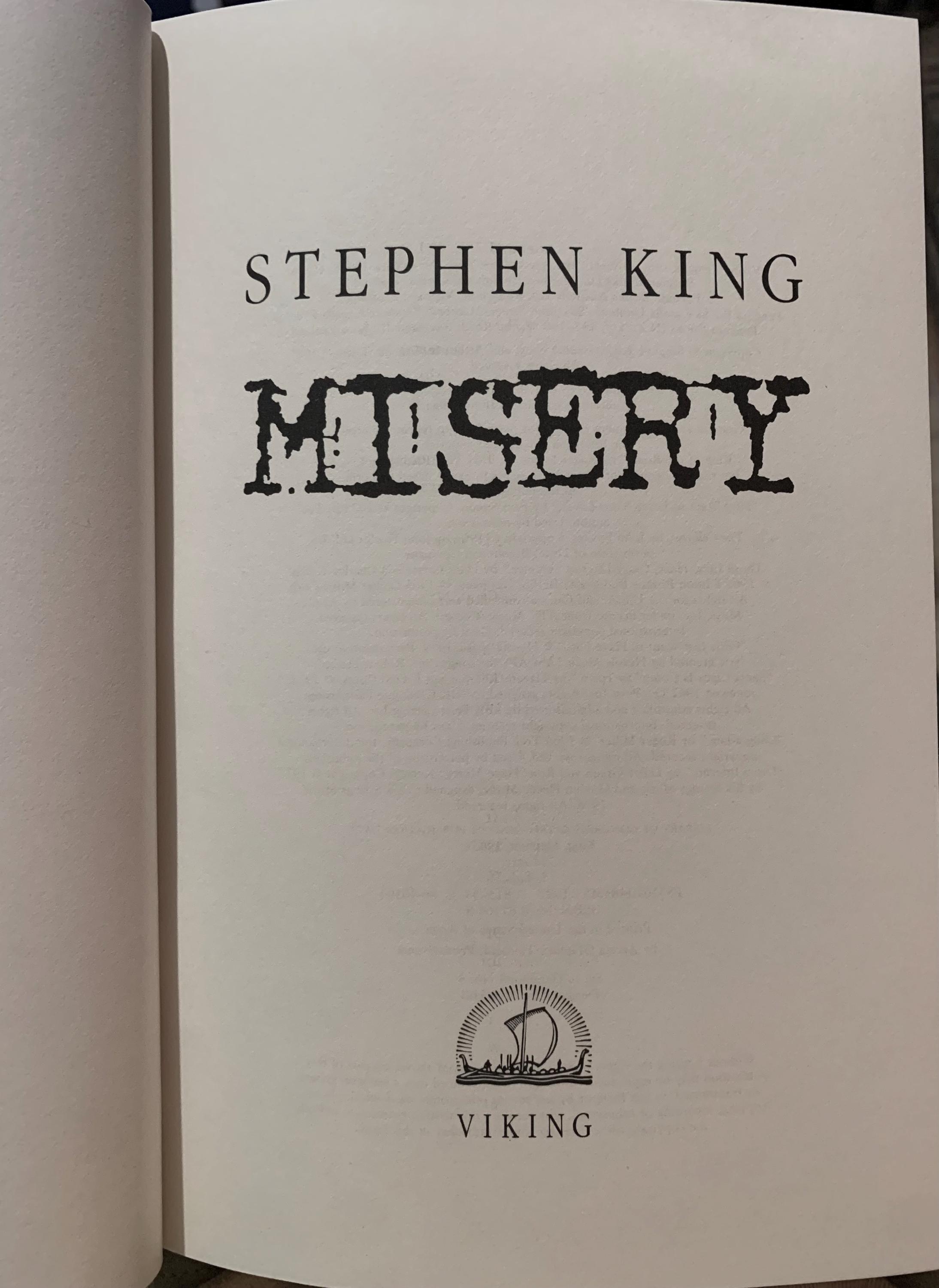 Misery Paperback Misery by Stephen King (1987) – First Edition – Vintage Hardcover ...