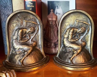 Vintage Art Nouveau Bookends: Lost Hope by Kronheim and Oldenbusch - Bookshelf Decor and Home Library Accent