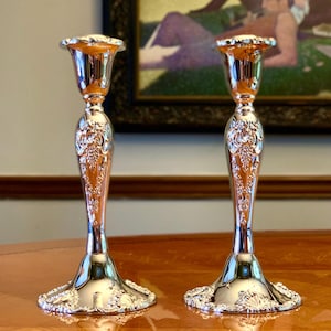 Exquisite Pair of Elegant Silver Candlestick Holders - Timeless Vintage Home Decor Accent Pieces