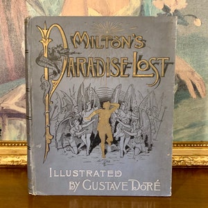 Raj utracony Johna Miltona (1880) - Ilustrowane ryciny Gustave'a Dore'a - Duża antyczna książka