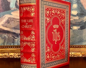 1957 Leather Bound Life of Christ Vintage Catholic Book | Illustrated Religious Art & Engravings