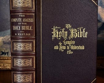 Análisis completo de la Santa Biblia (1872) – Libro antiguo encuadernado en cuero