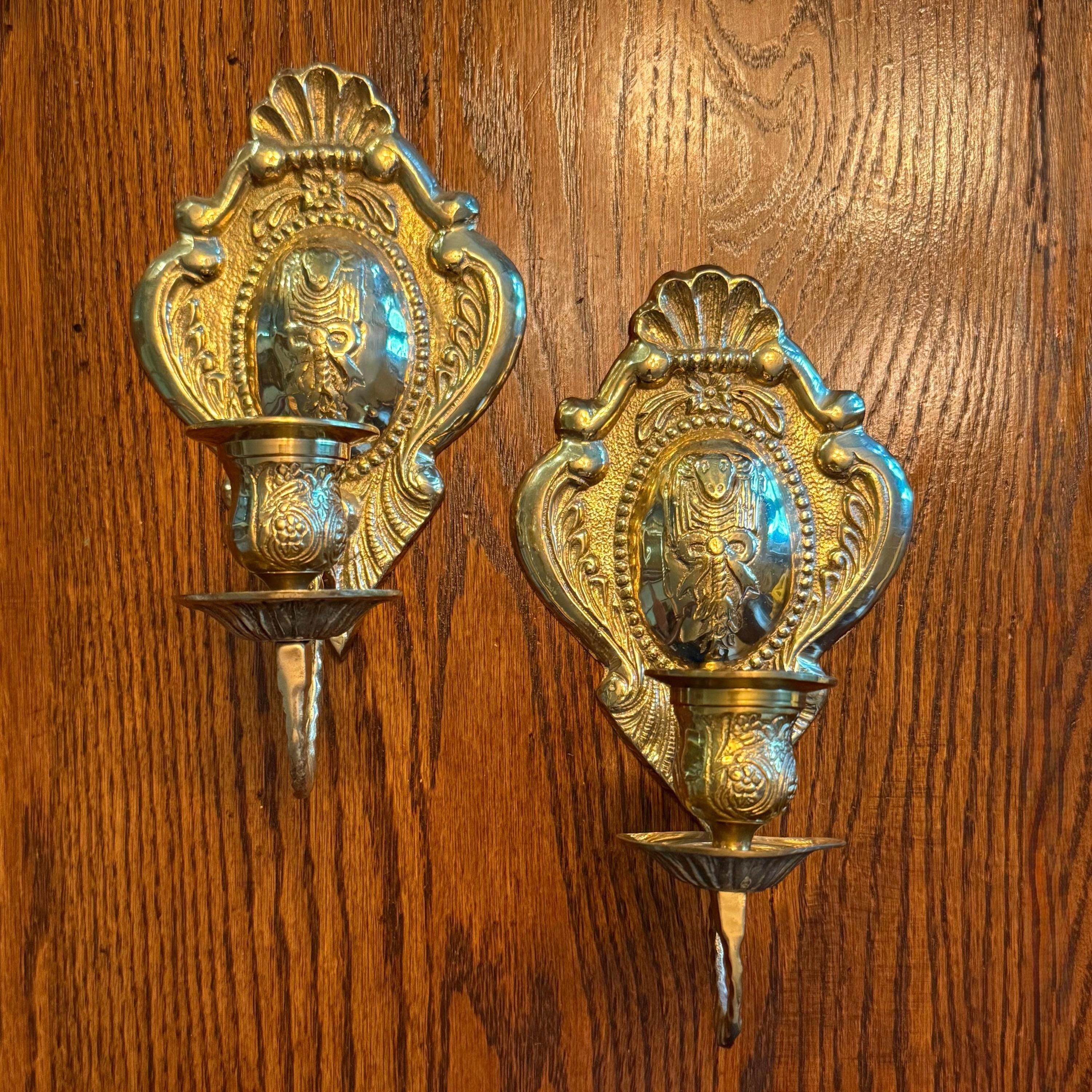 ❤️SOLD❤️Beautiful ornate wall sconces!! These Florentine  Solid brass wall sconce candle holders Rococo style Ornate 14” Set Of 2 main image 1