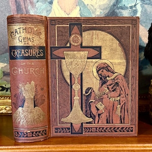 Katholische Gems (1887) - Illustriert von Gustave Dore und anderen - Wunderschönes antikes Lederbuch mit ganzseitigen Gravuren für religiöse Kunst