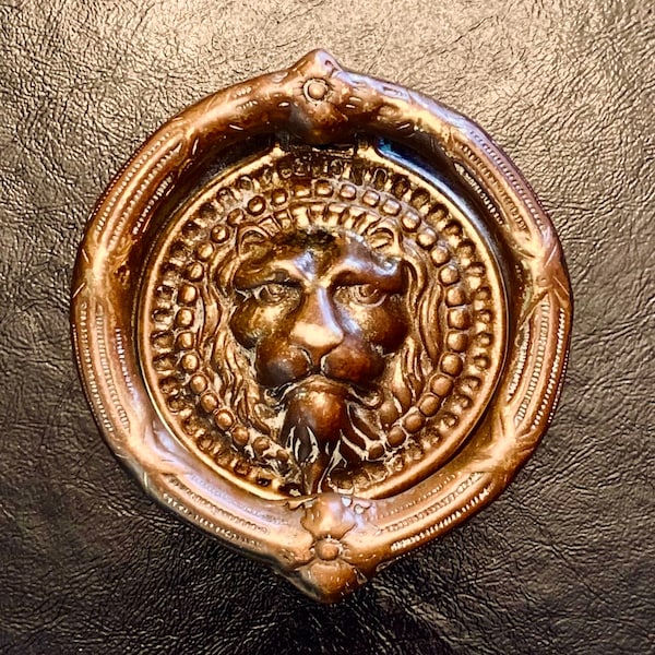 Lion Head Antique Door Knocker - Solid Brass with Gilt Bronze Finish - Elegant Home Entry Decor