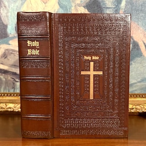Vintage Holy Bible (1953) - Illustrated Catholic Family Edition - Exquisite Leather Bound Book