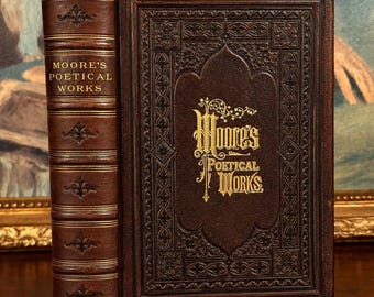 Thomas Moore Poetical Works (1879) – Leather Bound Antique Poetry Book with Illustrated Engravings