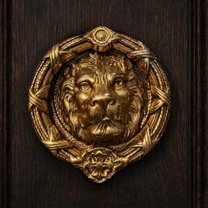 Brass Lion Head Door Knocker – Vintage English Door Knocker – Large Solid Brass Entry Hardware – Lion Door Knocker