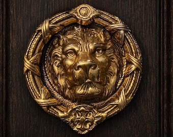 Brass Lion Head Door Knocker – Vintage English Door Knocker – Large Solid Brass Entry Hardware – Lion Door Knocker