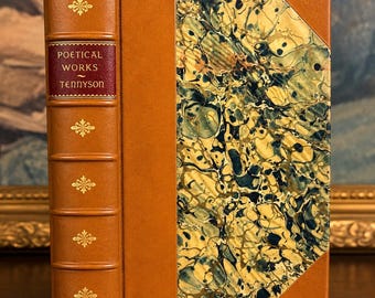 Alfred Lord Tennyson (1895) – Livro de Poesia Antigo Decorativo em Couro com Capa Marmorizada