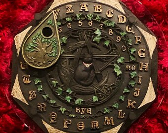 Handcrafted Ouija Board – Black Cat Pentagram, Tree of Life