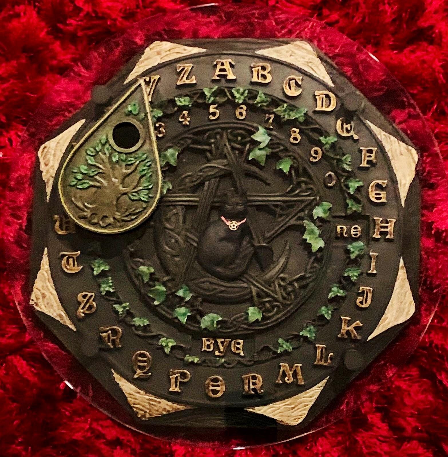 Handcrafted Ouija Board – Black Cat Pentagram, Tree of Life