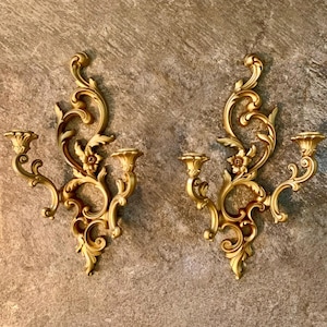 Vintage Gold Siroco Holzkerzenleuchter - kunstvolles Regency-Paar