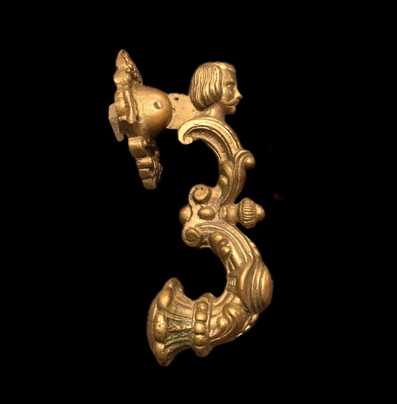 Antique Brass Door Knocker with Ornate Victorian Design Featuring a Gentleman’s Head
