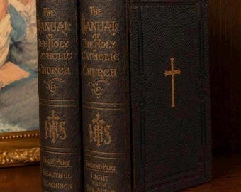 Antique 1906 Manual of the Holy Catholic Church Book Set, Illustrated Religious Volumes