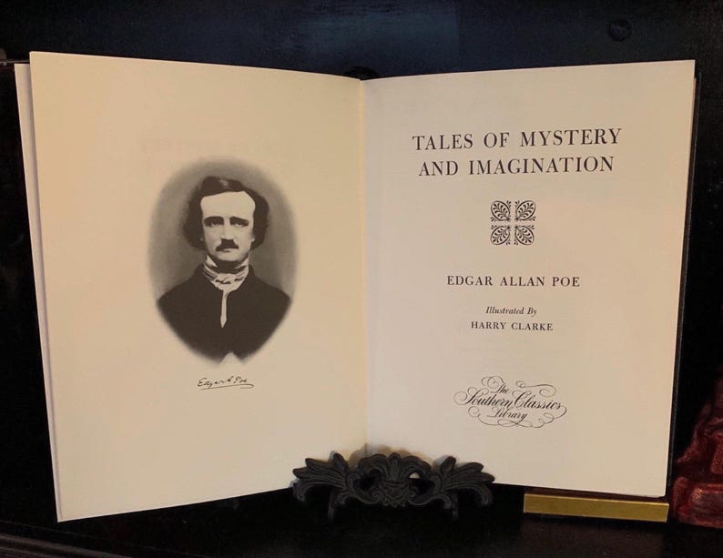 Tales of Mystery and Imagination by Edgar Allan Poe, vintage illustrated edition title page with portrait.