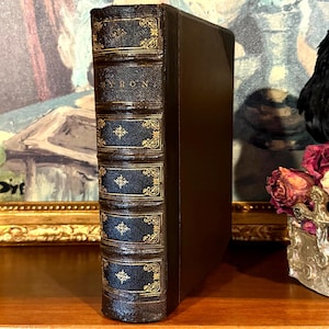 Lord Byron - Oeuvres poétiques (1867) - Grand livre ancien en cuir avec poésie classique et gravures illustrées sur acier
