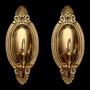 Vintage Brass Candle Sconces: Gold Scroll & Fan Wall Decor
