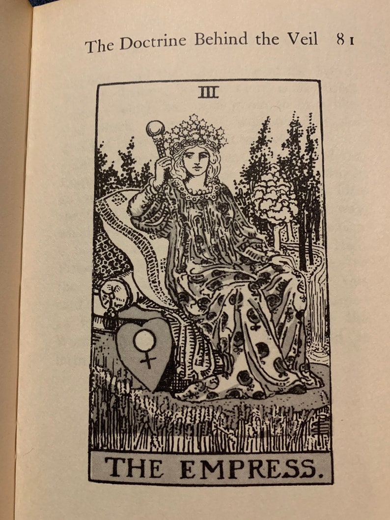 May include: Black and white illustration of The Empress tarot card. The card features a woman wearing a crown and holding a scepter, seated on a throne. The card has the number III at the top and the words "THE EMPRESS" at the bottom.
