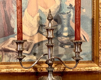 Ornate Silver Candelabra Centerpiece - Three Arm Vintage Candlestick Holder for Elegant Home Decor