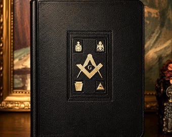 Bibbia massonica del 1949: versione King James, rilegata in pelle e illustrata.