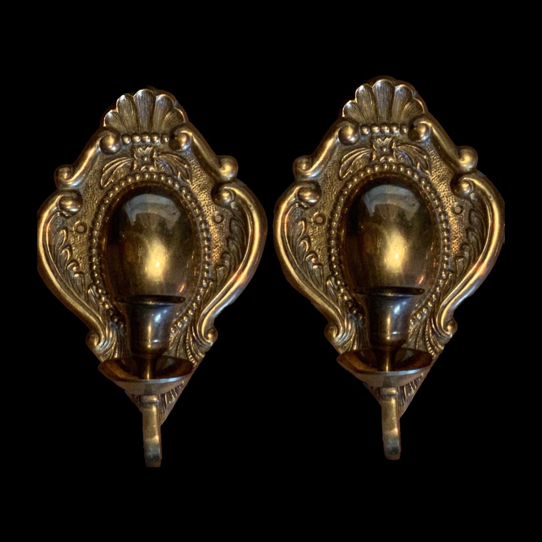 Pair of Vintage Candle Wall Sconces Ornate Decorative Brass Etsy