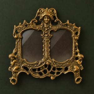 Vintage Gilt Brass Double Picture Frame with Cherubs – Ornate Gothic Wall Decor