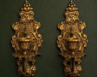 Vintage vergoldete Wandkerzenhalter - Paar reich verzierte Rokoko-Kerzenhalter - Hollywood Regency