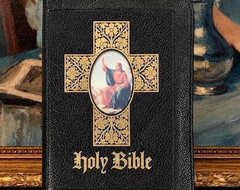 1961 Family Bible – Golden Rule Edition – King James Clarified – Illustrated – Black Leather Bound