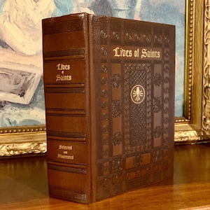 Lives of Saints (1954) - Catholic Art, Religious Illustrations - Vintage Leather Bound Book